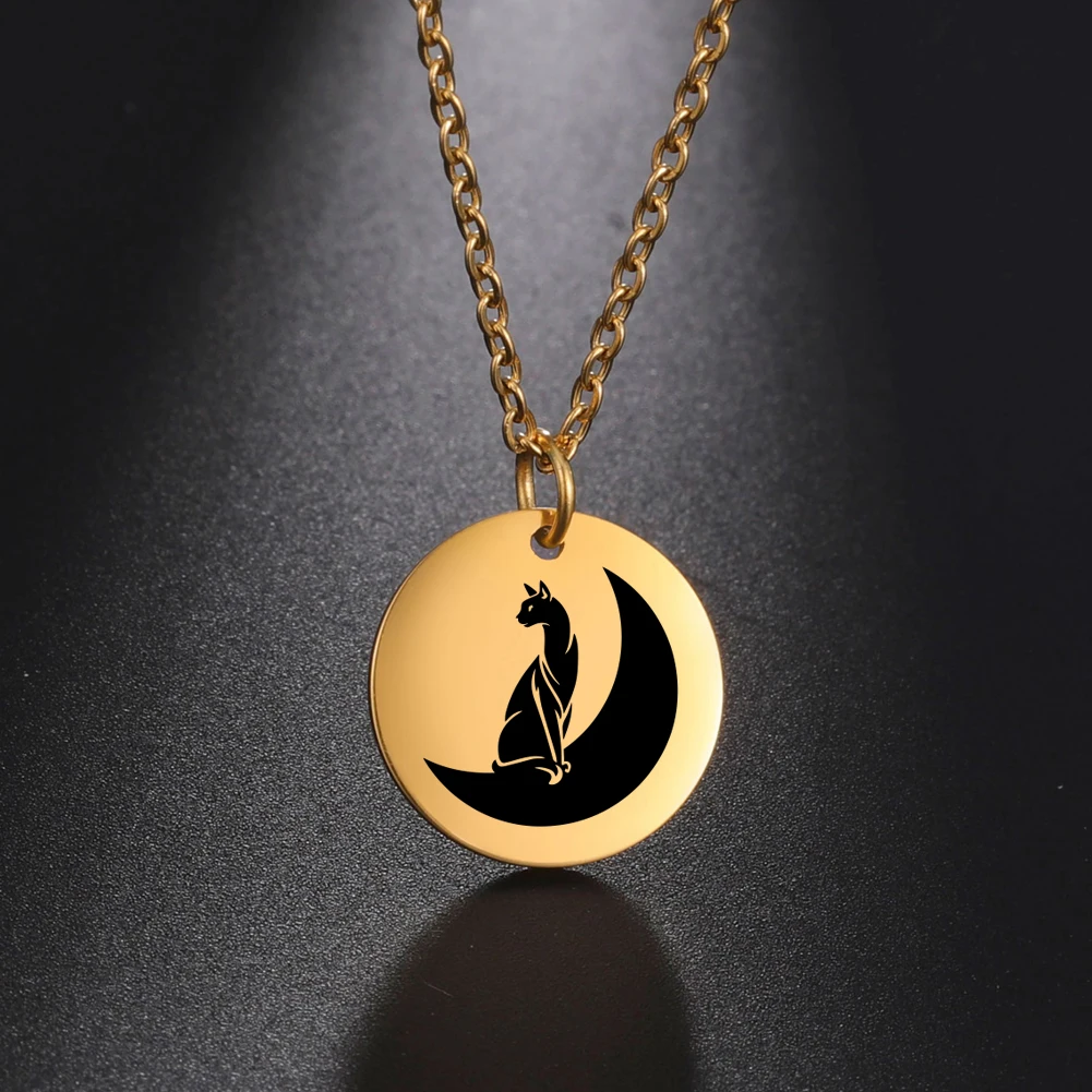 Ожерелье с подвеской в виде канадской кошки сфинкса Луны из нержавеющей стали -