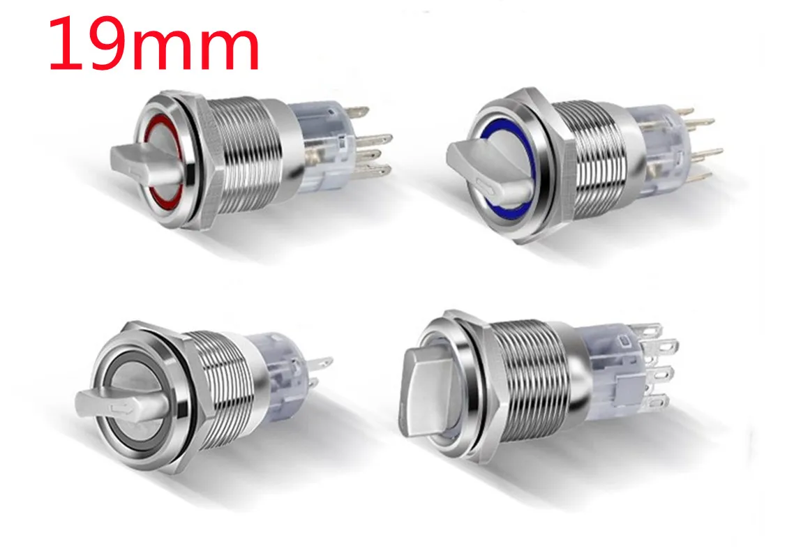 

19mm Self-return Momentary Self-locking Fixation Waterproof DPDT Illuminated Metal Selector Rotary Switch 2/3 Position with LED