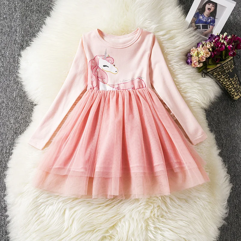 Festive Dresses for Girls Fancy Dress Unicorn Party Bithday Costume Cotton Long Sleeve Kids vestido unicornio 2019 Easter | Детская