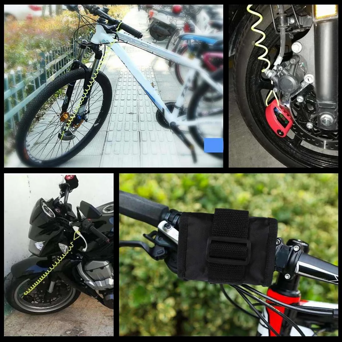 

120cm 4ft Reminder Cable + Alarm Lock Bag For Motorcycle Motorbike 5 Color Anti Thief Motorbike Wheel Alarm Disc Lock