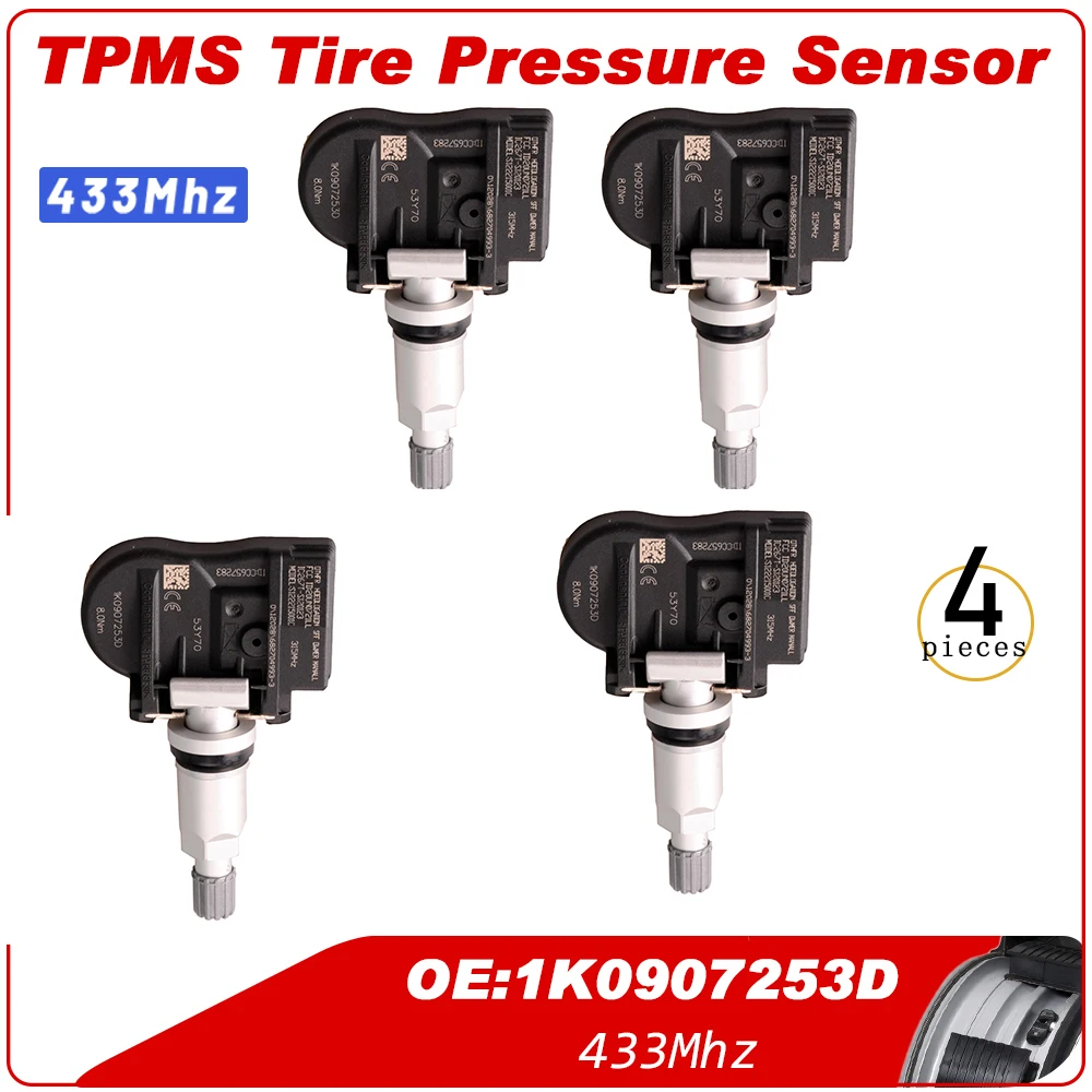 

4 шт. TPMS датчик давления в шинах 1K0907255D Подходит для Audi A3-S38P2006-2013/A4-S48E/K B7/82009 -2011 315 МГц