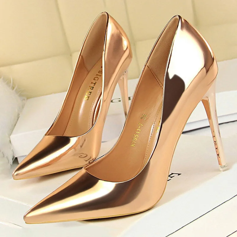 

Temperament Patent Leather Women Pumps Pointed Stilettos Elegant Professional Gentle Non Slip Ladies High Heels Female Banquet