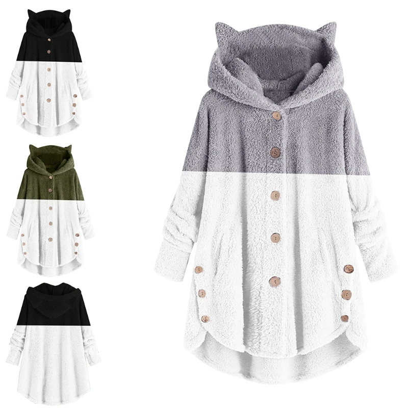 

Женская зимняя флисовая толстовка с длинным рукавом и пуговицами