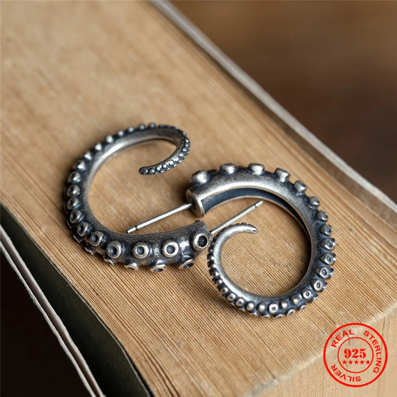 

MKENDN Punk Style Jewelry S925 Silver Cool Octopus Claw Tentacles Ear Stud For Men And Women Anti-Allergy Stud Earrings Femme