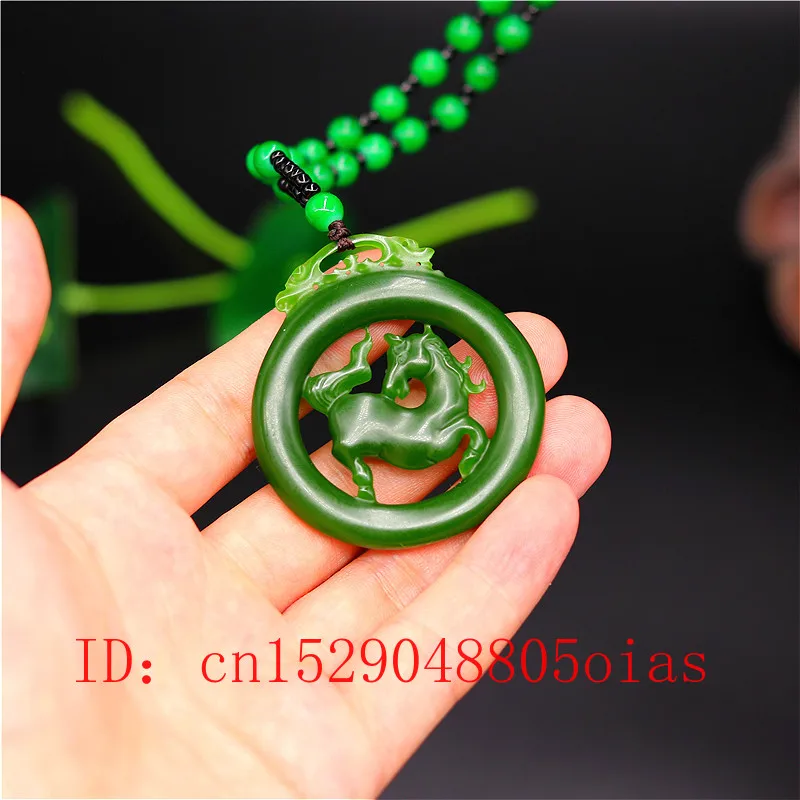 Натуральный зеленый китайский нефритовый кулон в виде лошади ожерелье модное