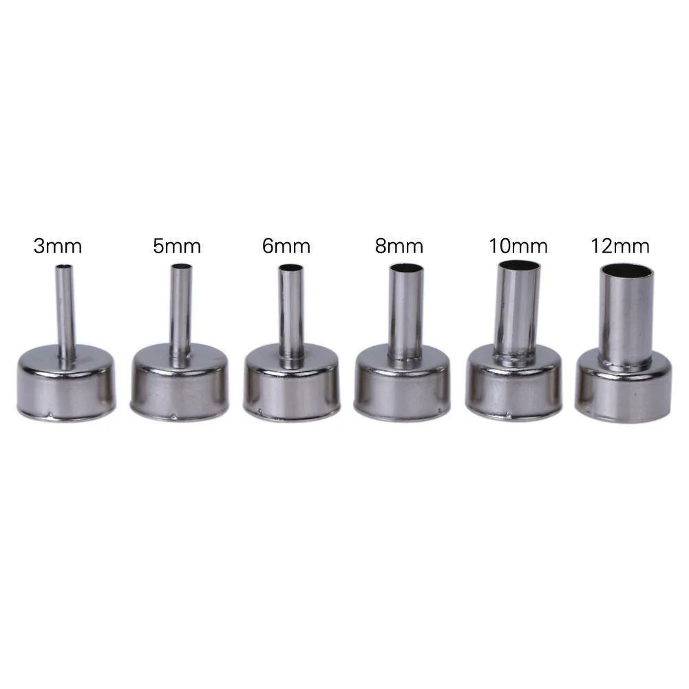 

6pcs Heat Gun Nozzles Heat Resistant For Hot Air Soldering Station 3-12mm Silver
