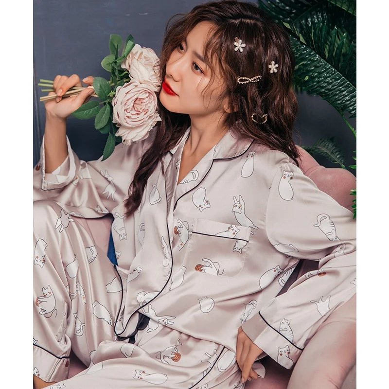 Пижама Smmoloa Женская с длинным рукавом шелковая пижама из натурального шелка