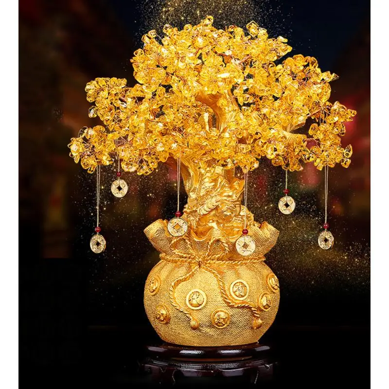 

Citrine Fortune Tree Decor Resin Crafts Ornaments Small Lucky Tree Home Wine Cabinet Living Room Figures Money Tree Decorations