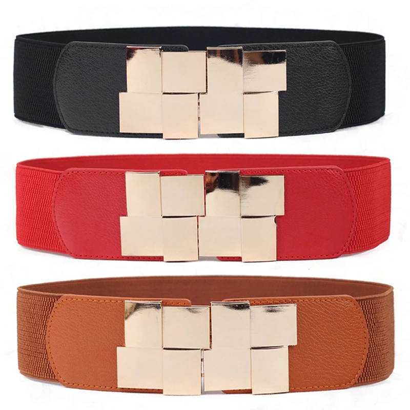

Female Wide Belt Waistband Multicolor Square Buckle Dress Decorative Belt Women's Slim Elastic Belt Bigsweety