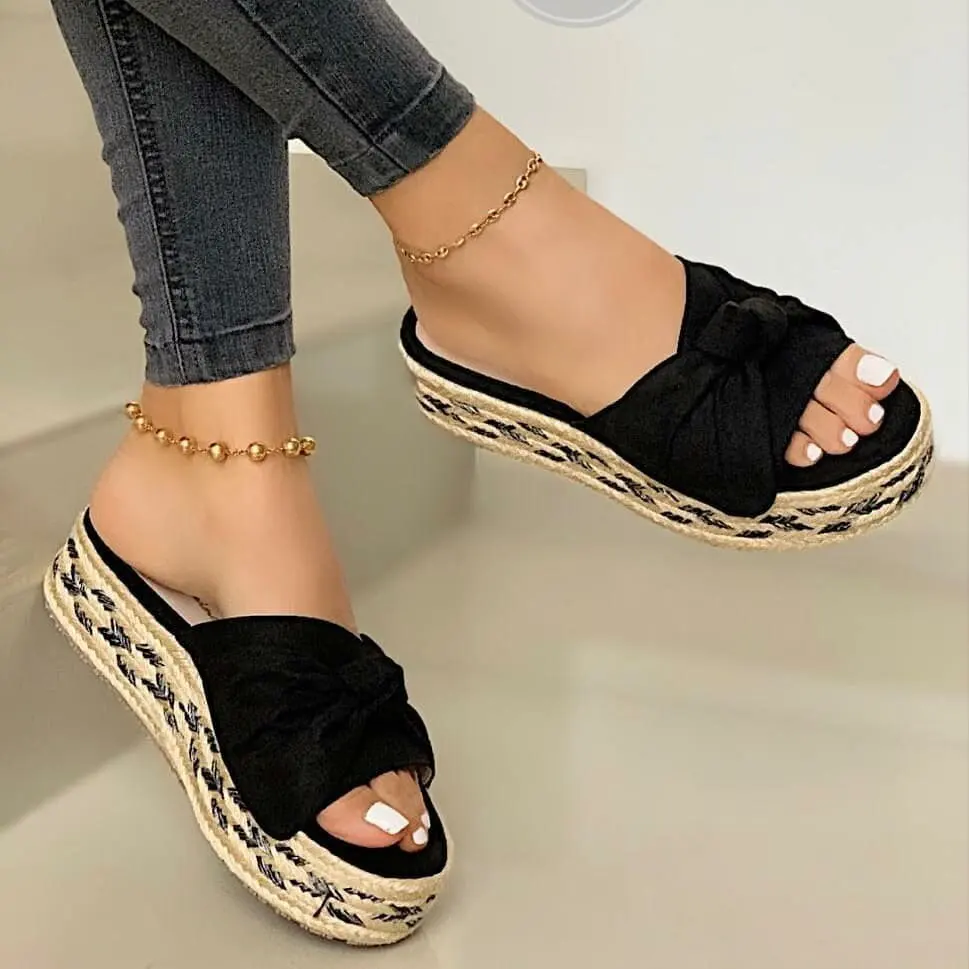 

Summer Casual Women's Slippers 2021 Fashion Simple Bow Decoration Thick-soled Classic All-match Women's Slippers