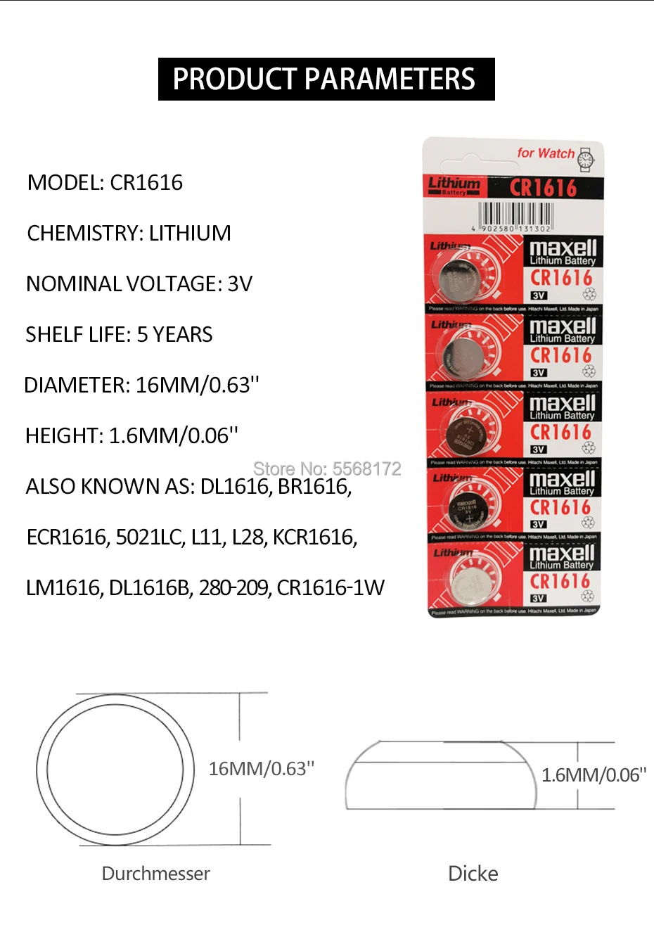 3 шт./лот 100% оригинал для maxell CR1616 кнопочный батарейный аккумулятор часы