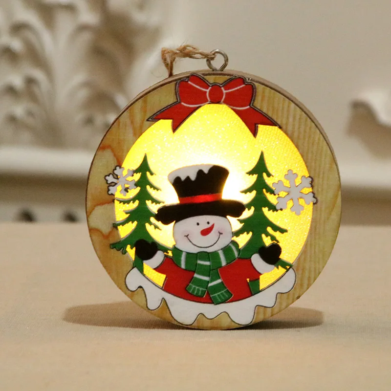 round snowman Деревянный светильник Рождественские Подвески светящаяся Рождественская елка висячие украшения для дома для украшения рождественской вечеринки 11x3 см - Цвет: round snowman