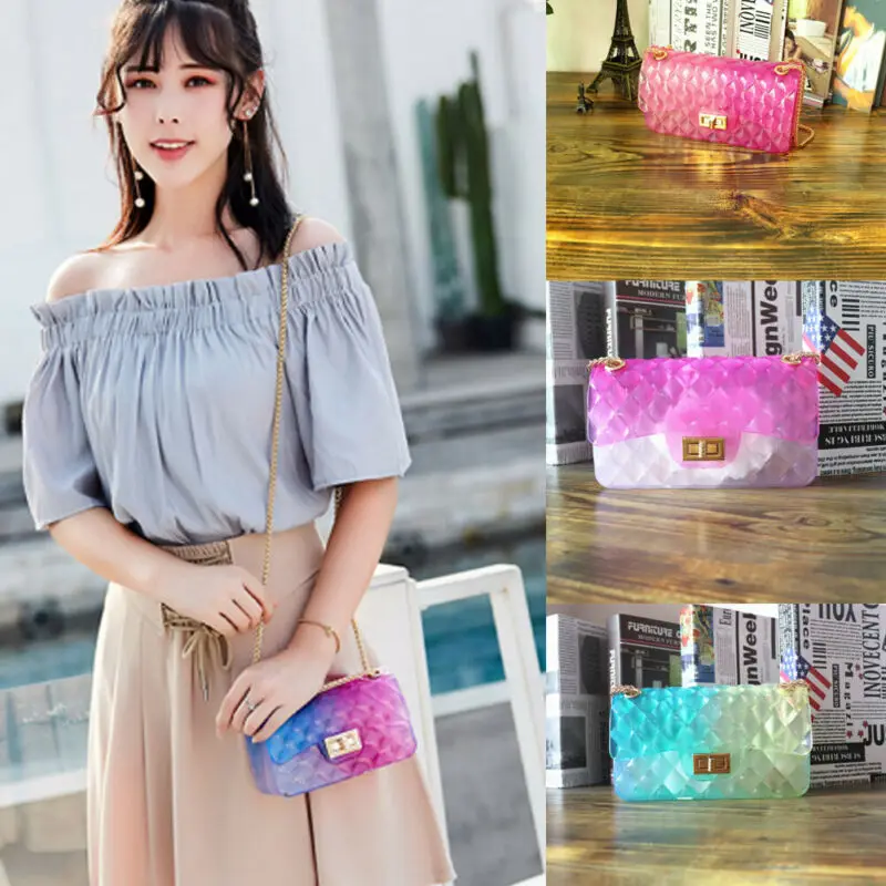 Женские сумки прозрачный плед желе цепи через плечо градиент конфеты | Багаж и