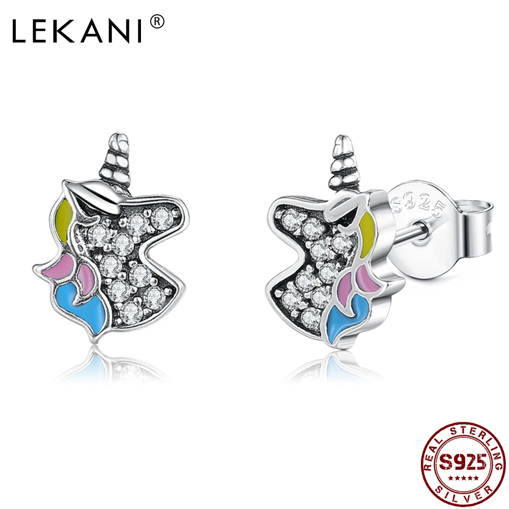 

LEKANI Unicorn 925 Sterling Silver Stud Earrings Dazzling 5A Clear Cubic Zirconia For Women & Girls Anniversary Fine Jewelry