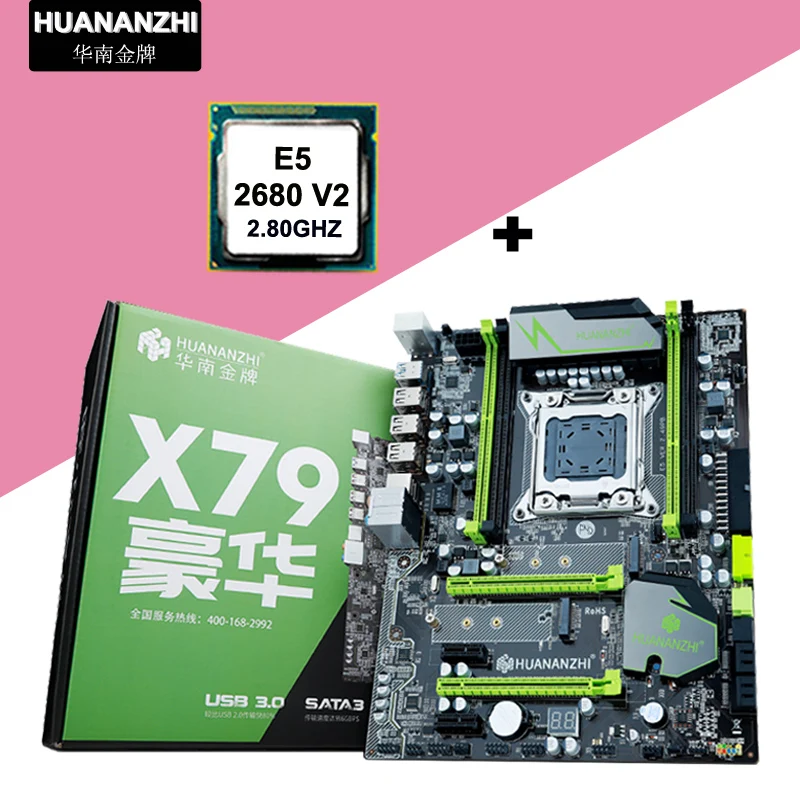 Скидка материнская плата с двойным M.2 слотом новая материнская плата huanan Zhi X79 LGA2011 с процессором Xeon E5 2680 V2 2 года гарантии