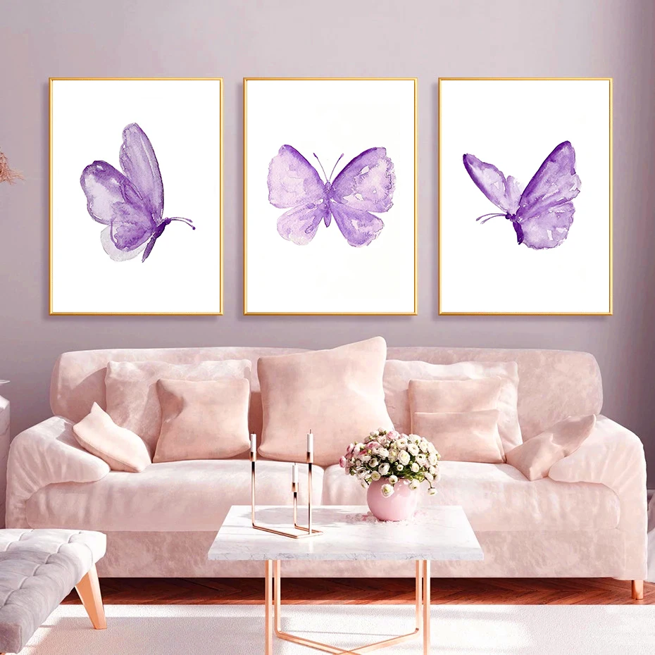 

Abstract Canvas Painting Nordic Purple Butterfly Poster Modern Picture Home Wall Art Print for Living Room Backdrop Decoration