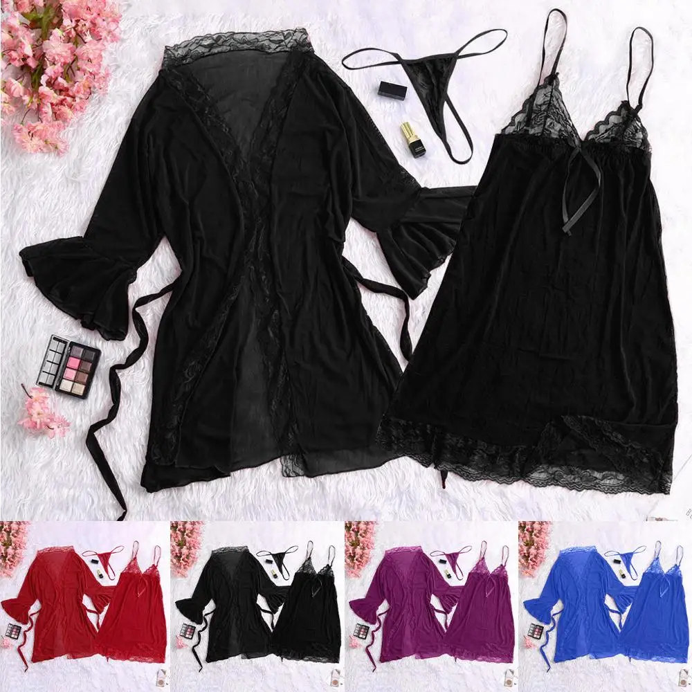 Сексуальное женское белье кружевная пижама однотонный прозрачный топ ночная
