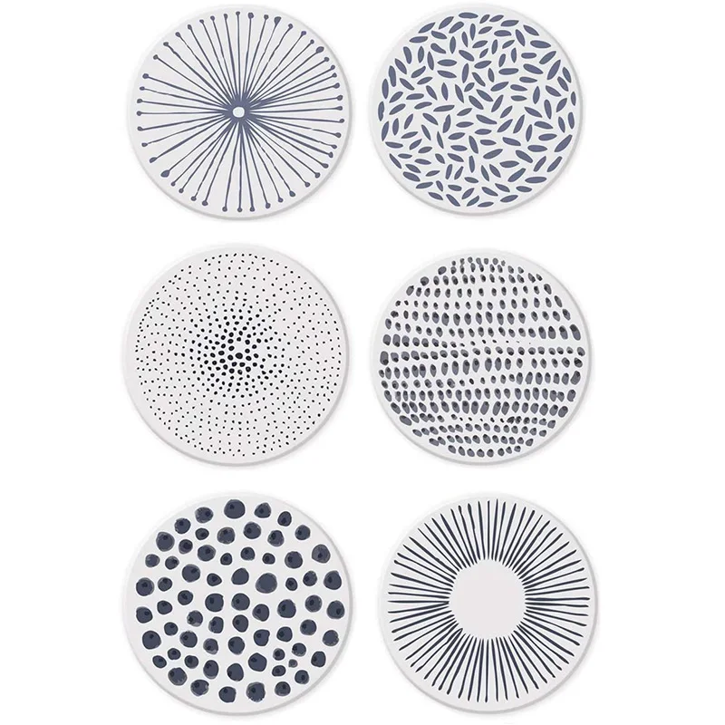 

Ceramic Stone with Cork Backing Non-Slip Heat Insulation Table Mat Absorbent Coasters for Drinks Set of 6