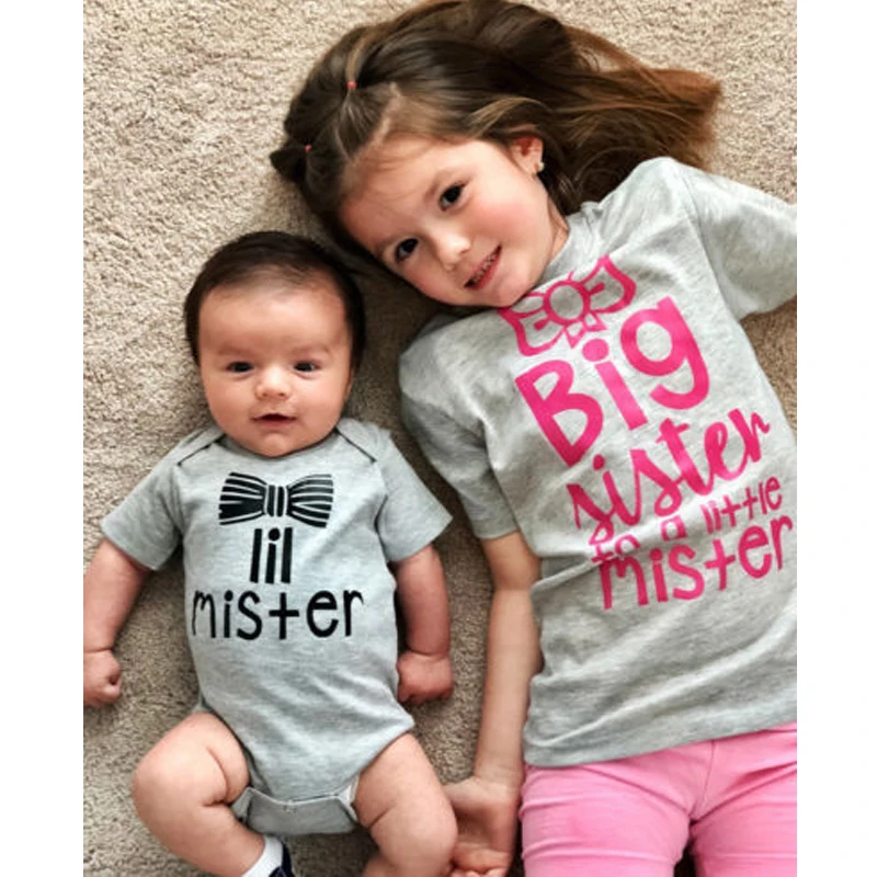 

Рубашка для сестры и Боди для младшего брата, одинаковая семейная футболка, футболки для сестры, Лила, мистер, для девочек, комбинезон для но...