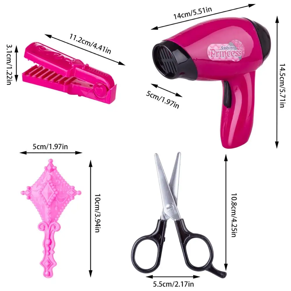 

34Pcs 24 x 14 x 18cm Child Makeup Pretend Playset Styling Head Doll Hairstyle Beauty Toy with Hair Dryer Birthday Gift For Girl