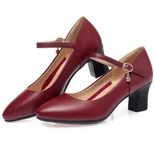 Escarpins de bureau en cuir pu pour femmes, chaussures légères, rouges vin, talons carrés, décontractées, de haute qualité, noires, chaussures de fête  (4)