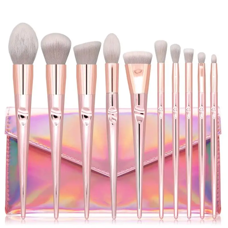 

10pc Golden makeup brushes set for cosmetic foundation powder blush eyeshadow kabuki blending make up brush beauty tool with bag