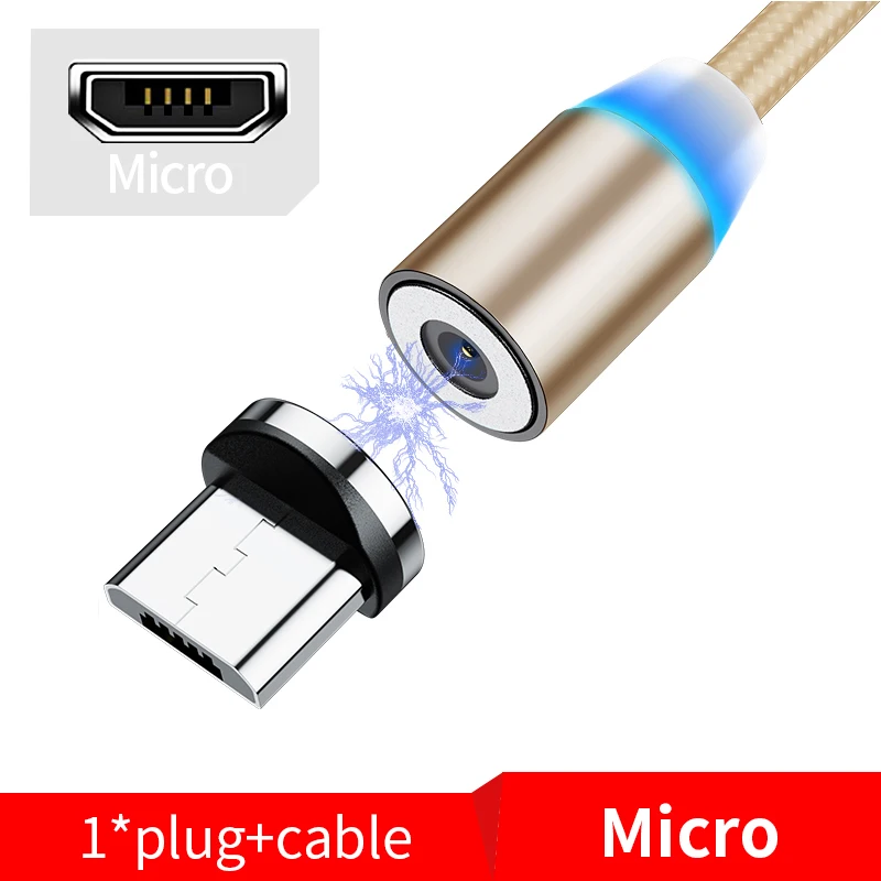 For Micro Gold Магнитный кабель Олаф 1 м 2 м Micro usb type-C кабель для iPhone 11 Pro Max XS samsung S8 S9 Быстрая зарядка магнитное зарядное устройство USB кабель - Цвет: For Micro Gold