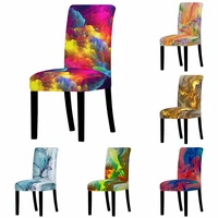 colorful ink painting chair seat cover home table dinner seat case party stretch removable marbling decor anti dirty chair case