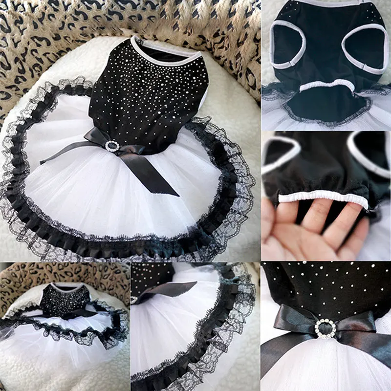 Шикарное белое кружевное платье с бантом для собак и щенков юбка-пачка кошек