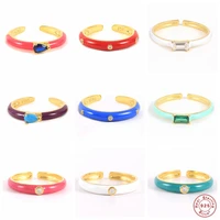 s925 sterling silver enamel adjustable rings candy color dripping oil wedding ring for women girls anillos fine jewerly gift