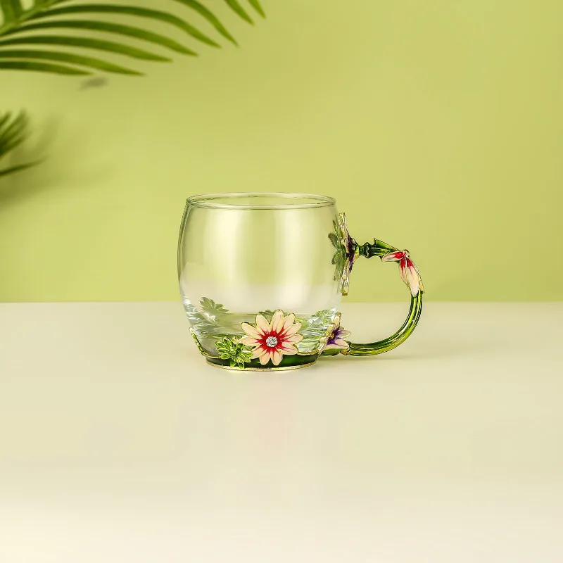 

Creative color water cup, crystal heat-resistant glass, flower tea cup, anti-scalding gift cup glass water bottle