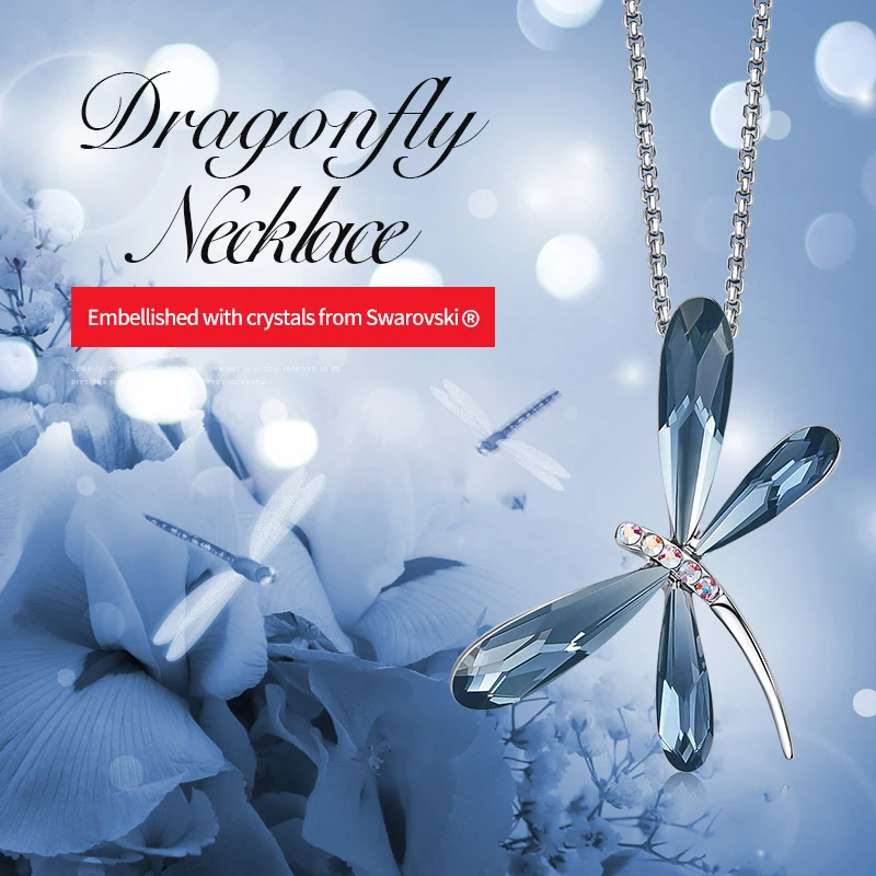 Женская подвеска со стрекозой Cdyle элегантная цепочка с голубым кристаллом