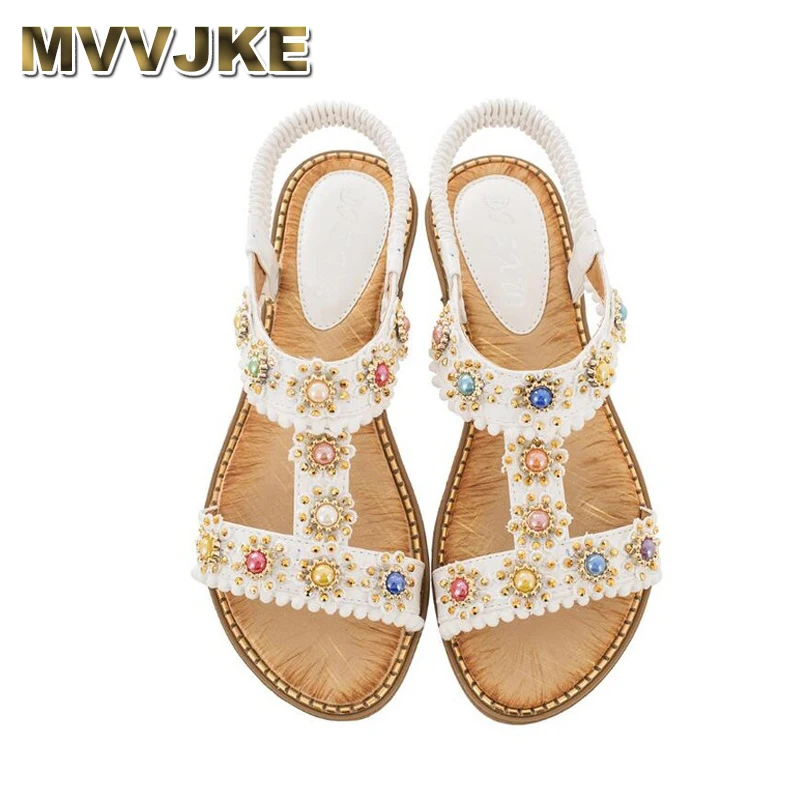 

Женские босоножки со стразами MVVJKE, повседневные сандалии на низком каблуке, летняя обувь на плоской подошве, 2020