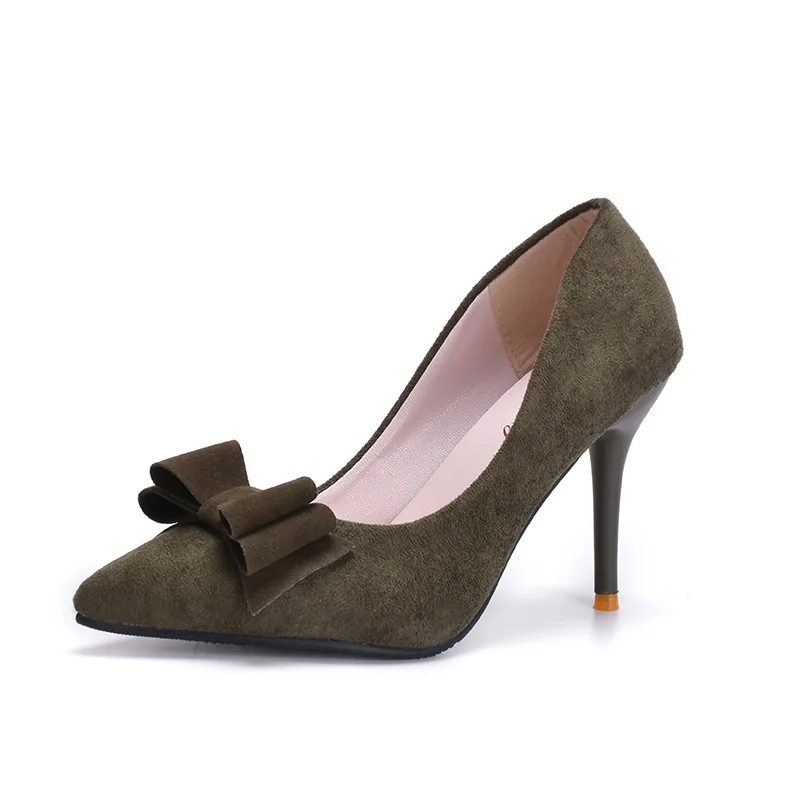 Новинка весна-осень 2020 замшевые туфли на высоком каблуке с бантом корейские
