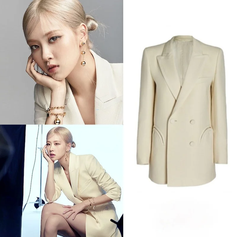 

Женский офисный пиджак Kpop, элегантный пиджак с длинным рукавом, пикантный белый свободный блейзер в Корейском стиле знаменитостей, для вече...
