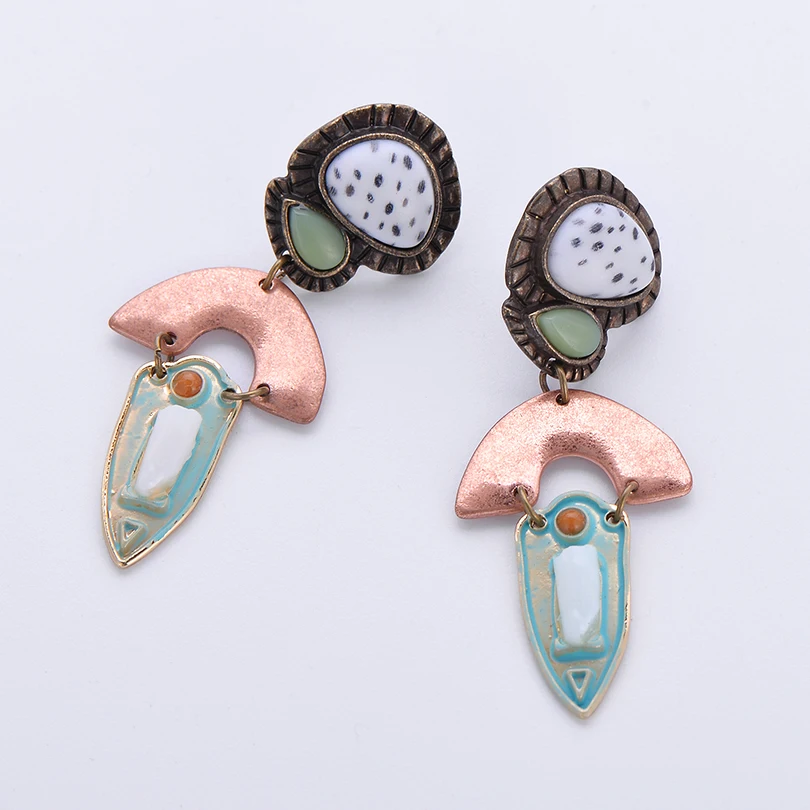 Этнические геометрические круглый натуральный камень Висячие серьги для женщин