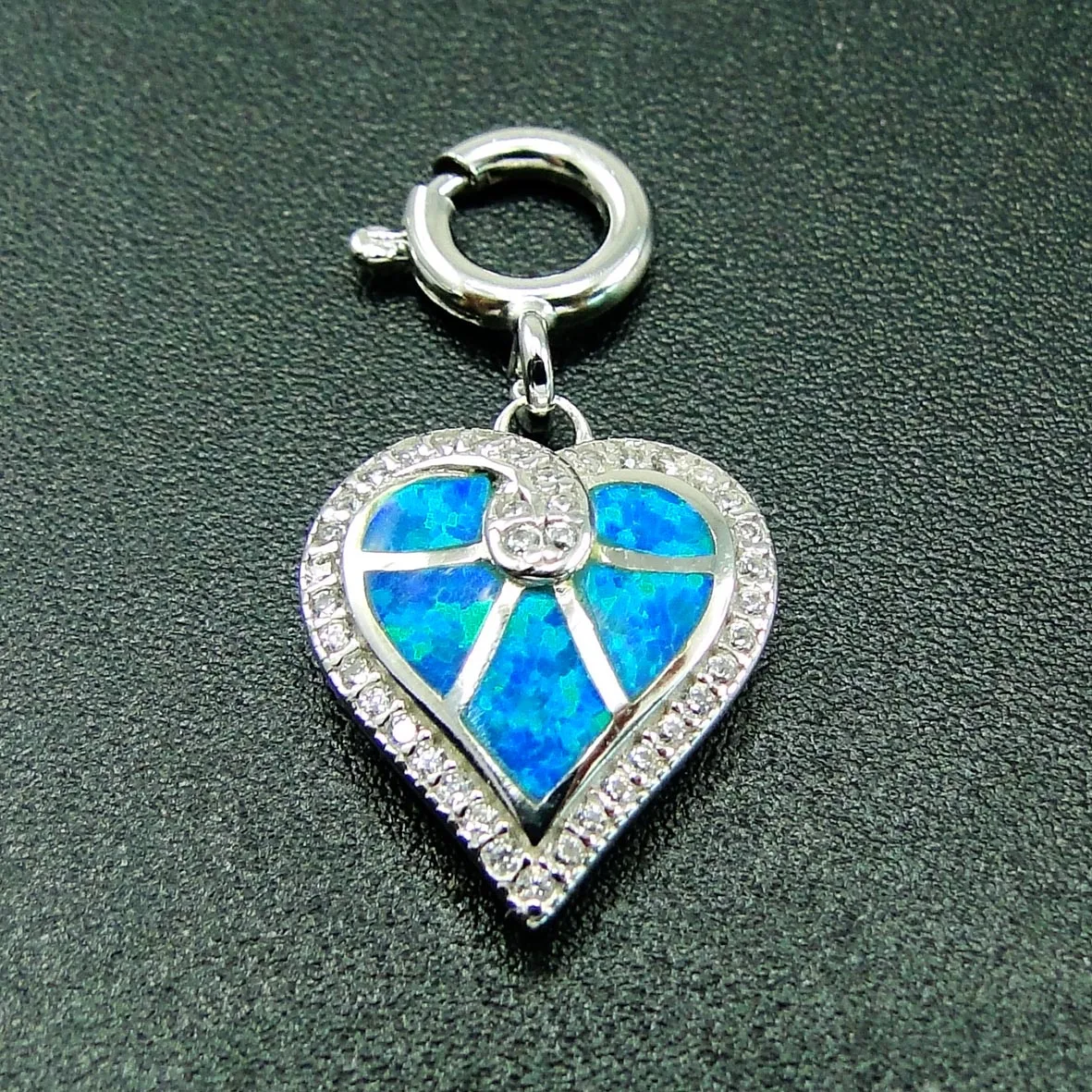 

925 Sterling Silver Charms Jewelry Blue Opal Heart Silver Charm Match Bracelet For Gift