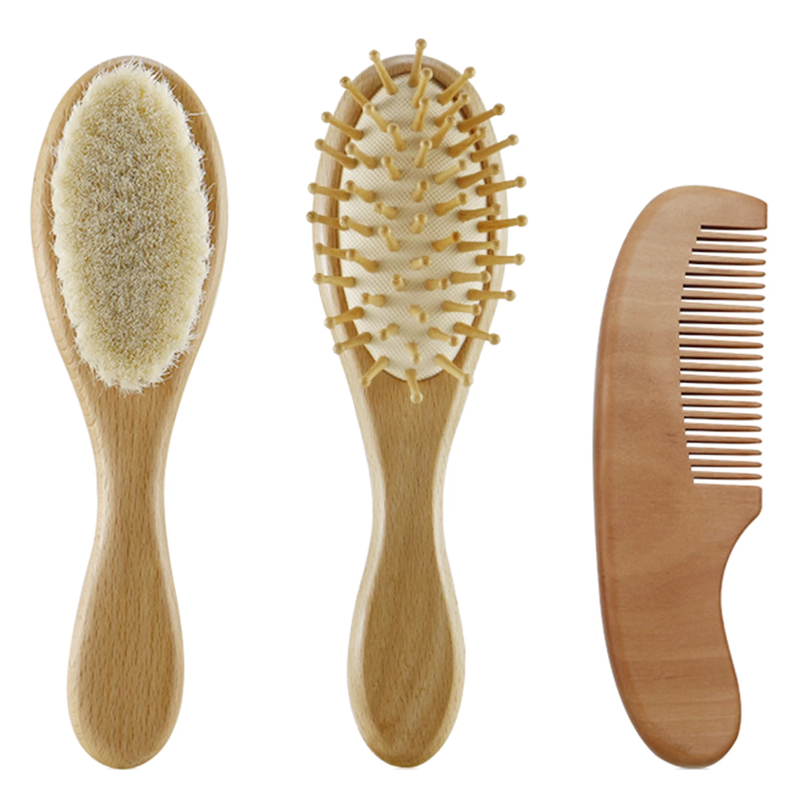 

3pcs Wooden Bath Haircut Portable Shower With Comb Head Massager Soft Kids Baby Hair Brush Set Newborn Infant Toddler