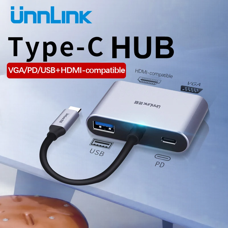 

Unnlink USB C HUB Type C to 4K 1080P VGA HDMI-compatibl USB3.0 PD Fast Charge Adapter Dex Thunderbolt3 for P20 P30 S9 10 S20