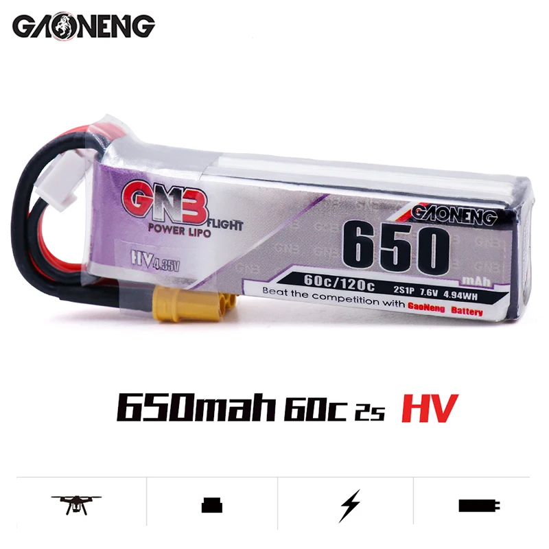 Gaoneng GNB Lipo аккумулятор HV 650 мАч 60C 2s 3s 4s с PH2.0 XT30 разъем для Emax Tinyhawk Kingkong LDARC TINY|Детали