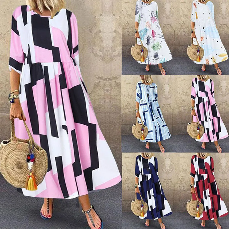 

Casial для женщин с принтом длинное платье o-образным вырезом, зимний и осенний свободные брюки с длиной до щиколотки, Открытое платье без рукав...