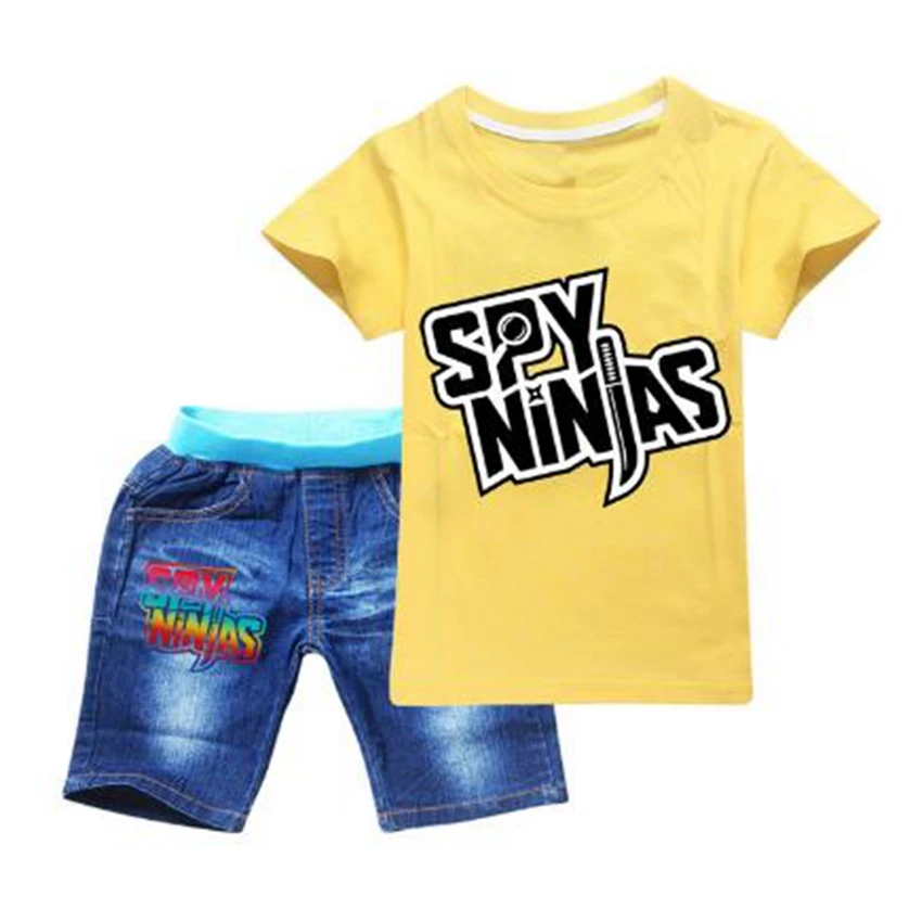 Summer SPY NINJAS Children Clothing Set Fashion Baby Boy Girl Short Sleeve T-Shirts+Shorts Top Tee Jeans Denim 2Pcs Kids Suits