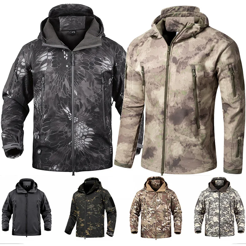 Зимние мужские военные армейские охотничьи куртки водонепроницаемая флисовая