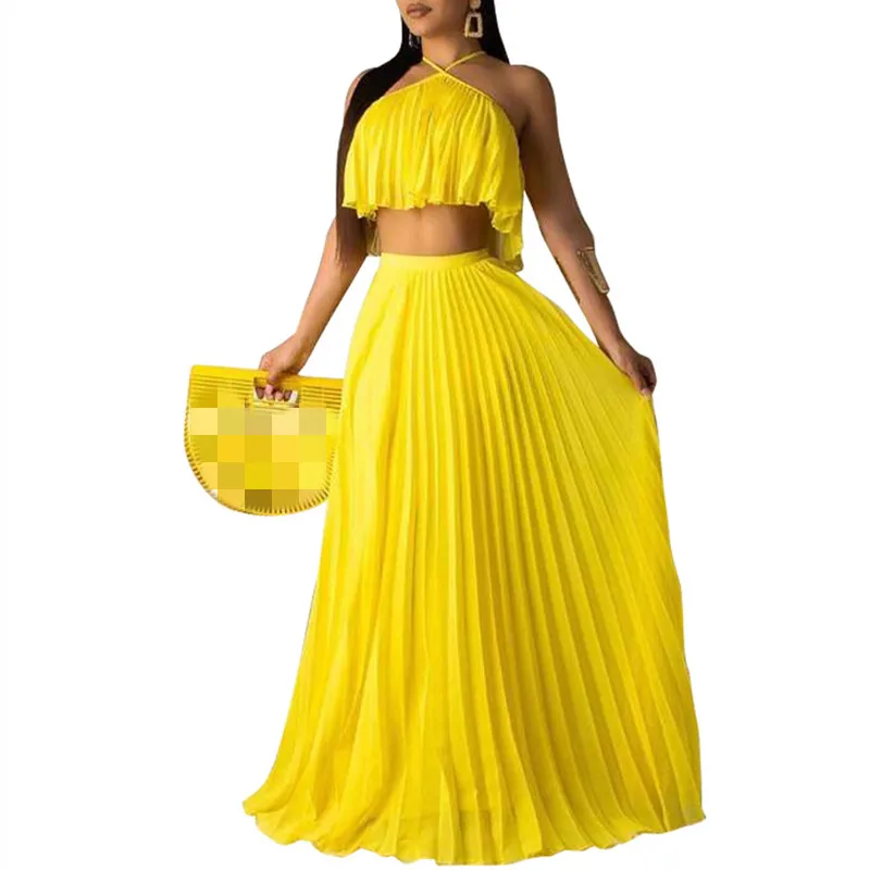 Сексуальный комплект из двух предметов Клубные наряды желтый короткий топ