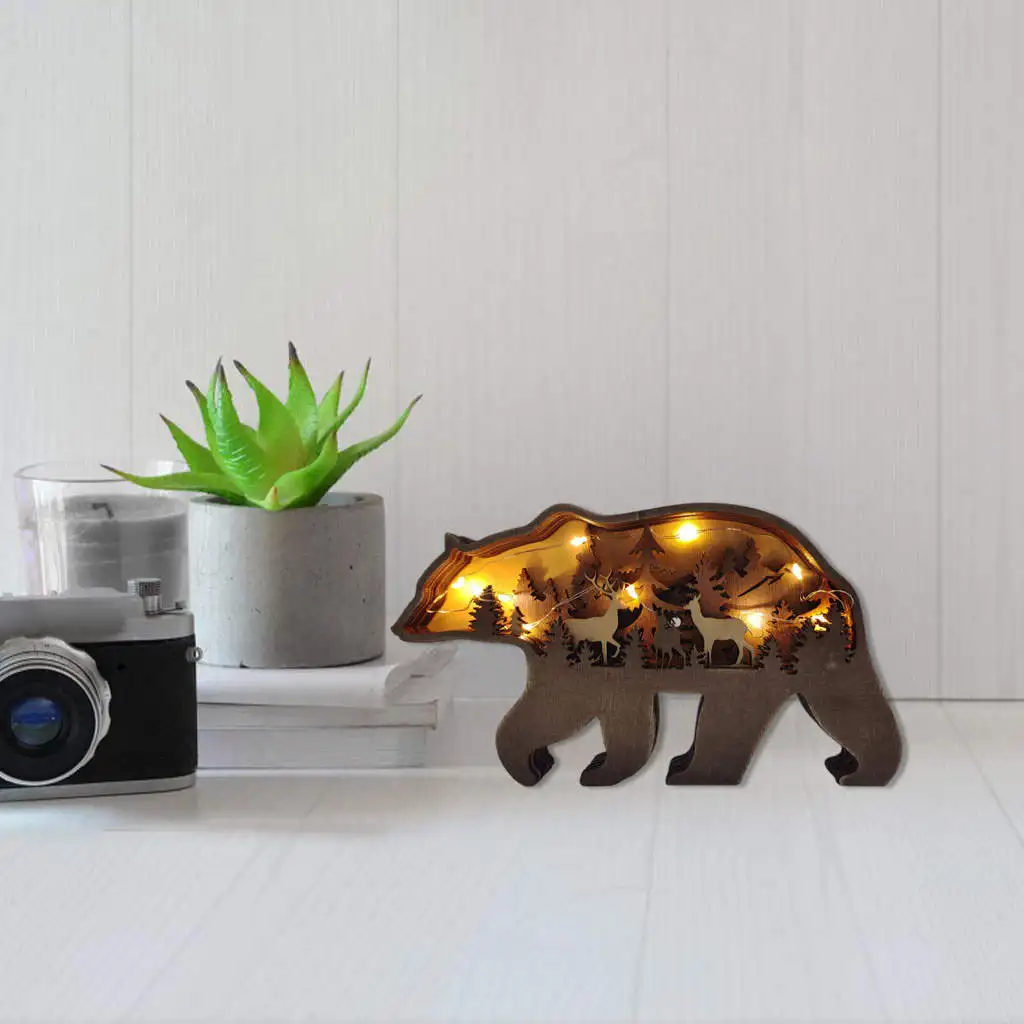 

Wooden Carved Wood Bear Ornaments Animal Carving Handcraft Crafts for Tabletop Christmas