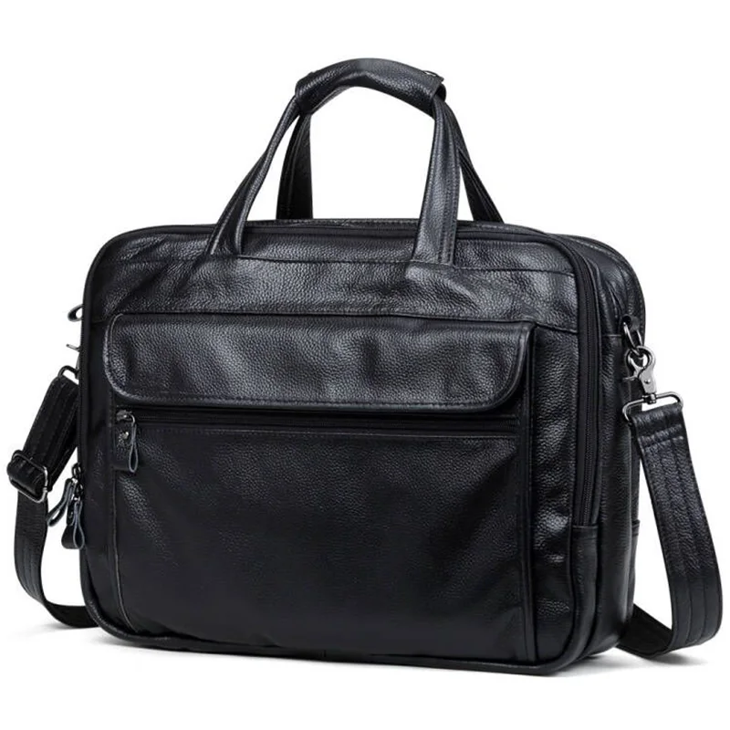 large men leather handbgs male genuine leather business travel brifcases bag mens 15 6 inch laptop shoulder bag business a4 bag free global shipping