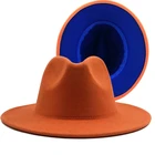 Простой внешний оранжевый внутренний синий шерстяной фетровый Джаз фетровая шляпа с тонкой пряжкой на ремешке для мужчин и женщин с широкими полями Панама шляпа 56-58-60см