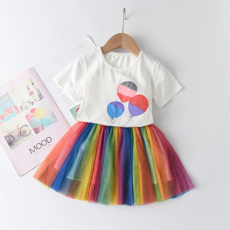 

Girl Dress 2021 New Summer Kids Colorful Mesh Dresses Children Cute Pattern Print Baby Party Princess Dresses Costumes 3-7Y