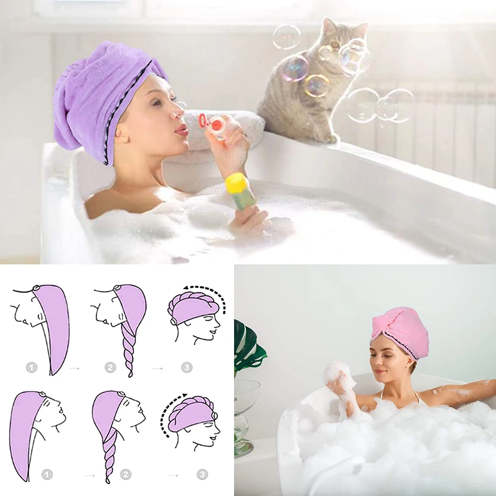 Hair Towel Wrap Turban Microfiber Drying Towels Head with Button Quick Dry Super Absorbent for Women Girls hair | Дом и сад