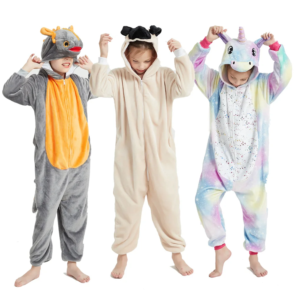 Зимняя фланелевая мягкая Пижама Кигуруми для мальчиков и девочек с изображением